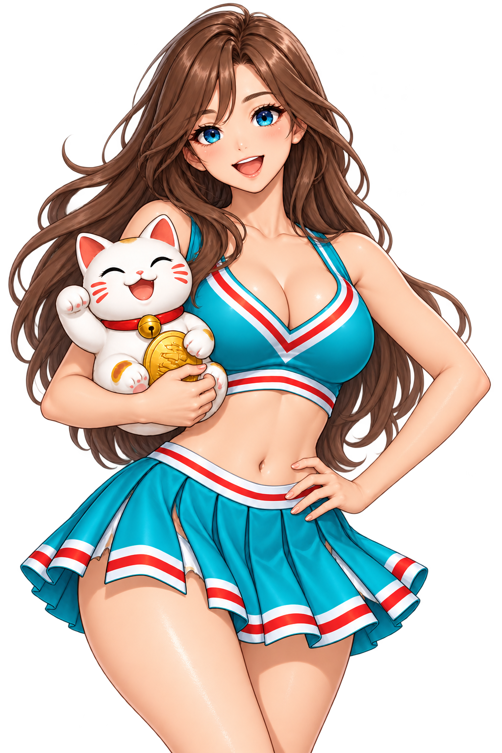 Gammy and her Lucky Pussycat, GAMIFY’s mascots; Gammy rests her left hand on her waist